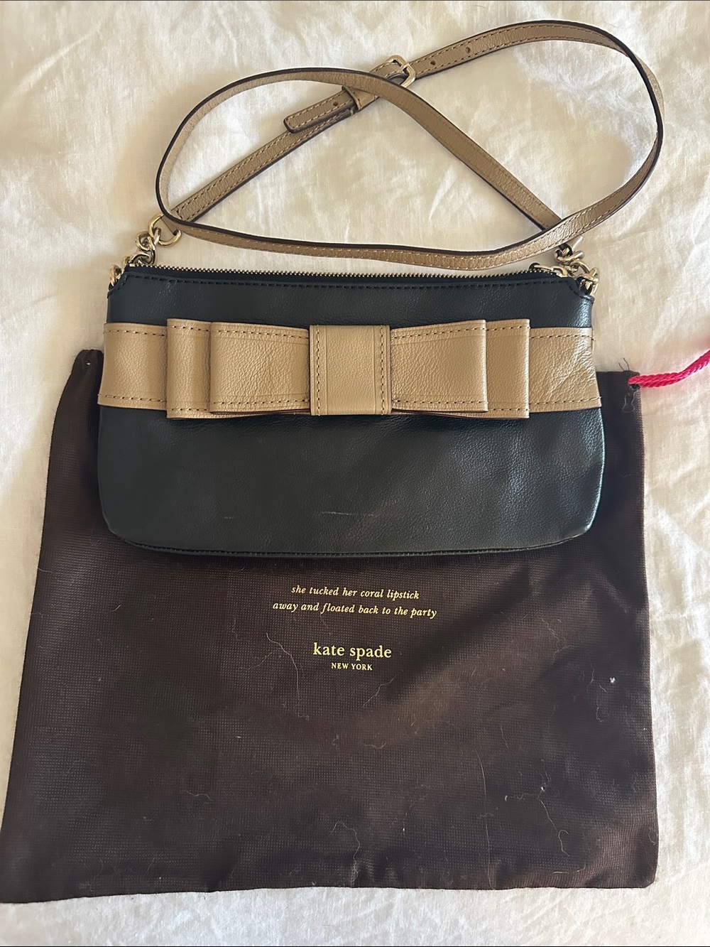 kate spade Black and Tan Leather Bow Crossbody Clutch